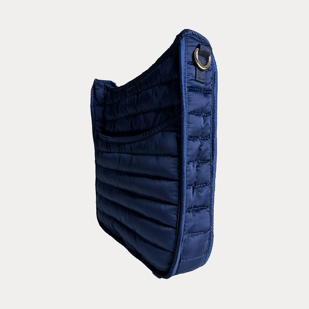 Vintage Navy deals Blue Leather Quilted Messenger Sling Bag, Vintage Leather Quilted Bag Adjustable strap, Purse Zippered Closure