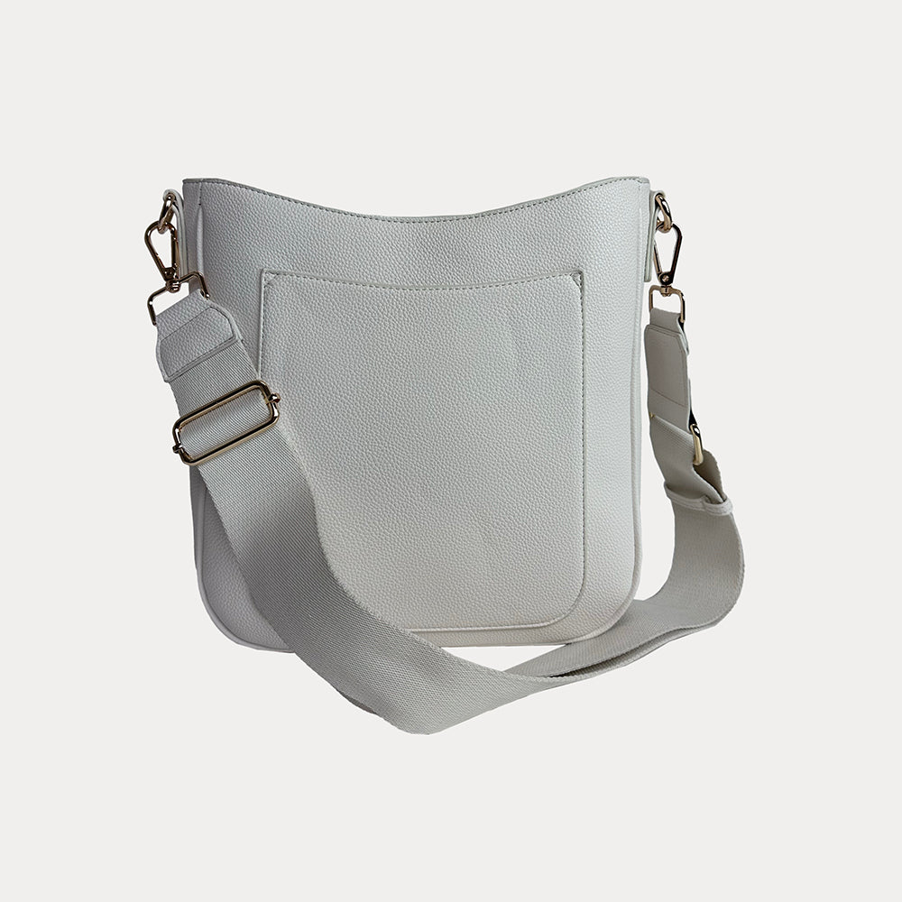 Maxine Vegan Pebble Leather Messenger in Cream with matching Bag Strap.