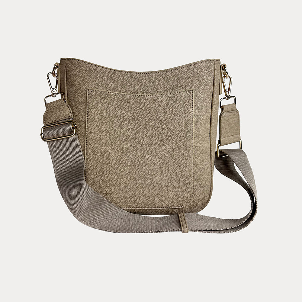 Maxine Vegan Pebble Leather Messenger in Dune
 with matching Bag Strap.