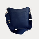 Maxine Vegan Pebble Leather Messenger in Navy with matching Bag Strap.