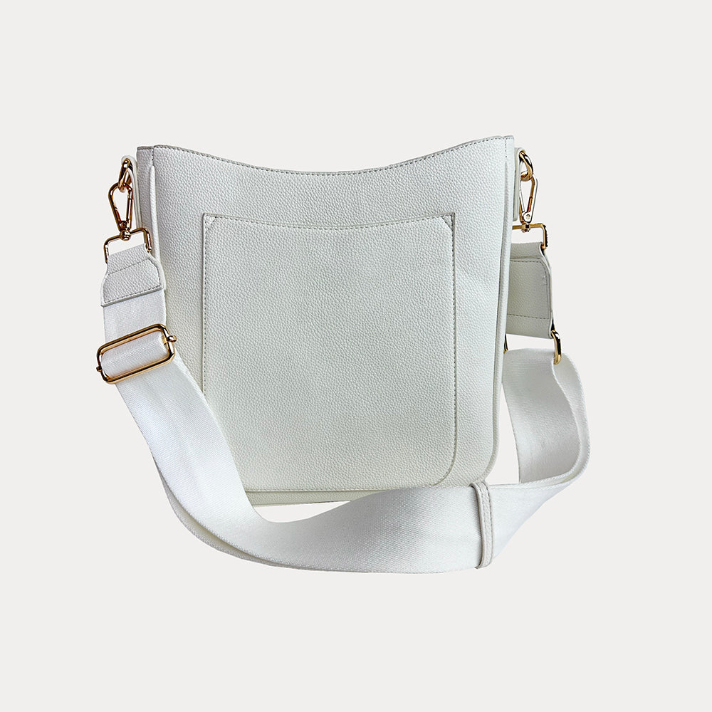 Maxine Vegan Pebble Leather Messenger in White with matching Bag Strap.