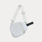 Poppy Quilted Nylon Pickleball Paddle Bag in White, shown with matching adjustable strap