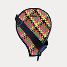 Woven Neoprene Tennis Racket Cover in Multi-Color, shown with solid adjustable strap