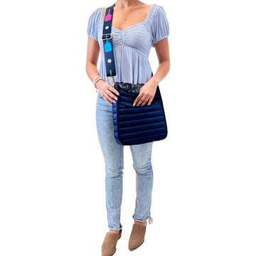 AHDORNED  Denim Blue Vegan U Crossbody Bag