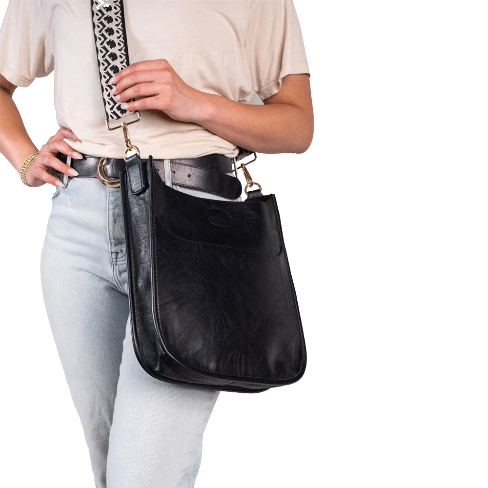 Ahdorned Faux Leather Pouch Crossbody w/ 2 Straps 
